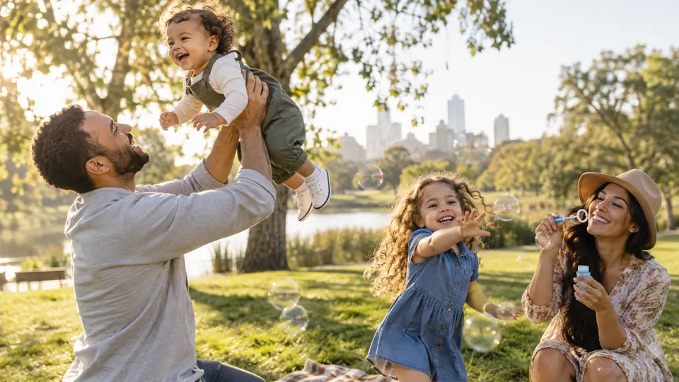 A family spending time together in a park.