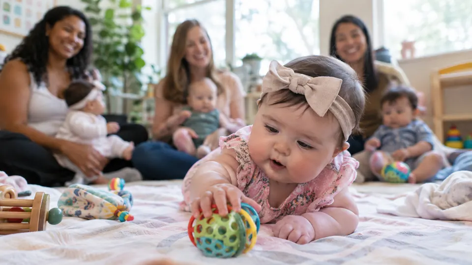 Parents and babies taking part in floor play.
